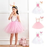 Toddlers Easter Dresses Toddler Girls Pink Adorable Easter Bunny Cosplay Princess Dress Cute Plush Rabbit Ears Party Mesh Tufted Dress Toddler Tulle Dress 4-5 Years
